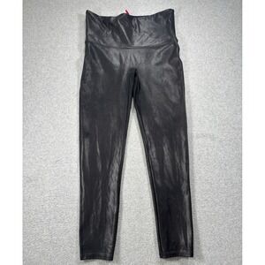 SPANX Faux Leather Leggings Women's XL Petite Black Slimming Shaping High Rise
